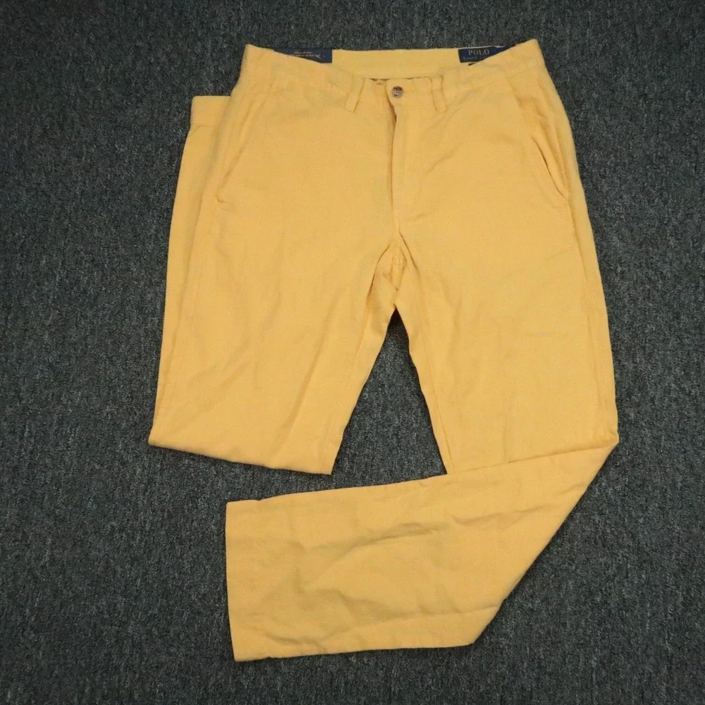 Polo Ralph Lauren Pants Mens 30x30 Yellow Straight Linen Blend Lightweight Chino